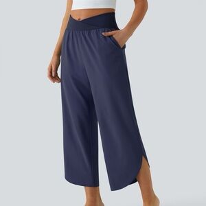 Halara Breezeful High Waisted Crossover Pocket Quick Dry Wide Leg Navy Blue Pant